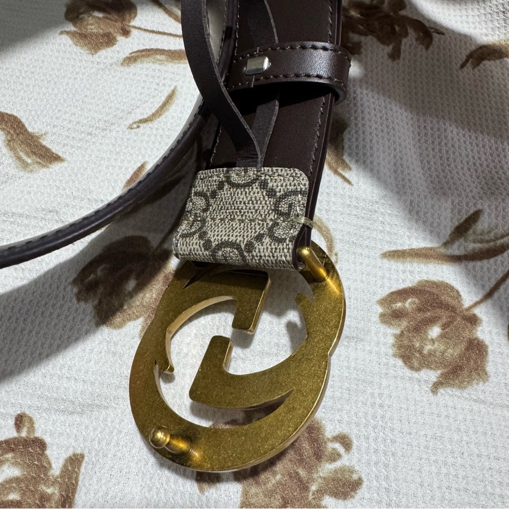 Gucci Beige GG Supreme and Leather GG Marmont Buckle Belt - Picture 4 of 13